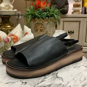 Kelsi Dagger Brooklyn Wedge Black Leather Sling-Back Platform Sandal Size 10 M